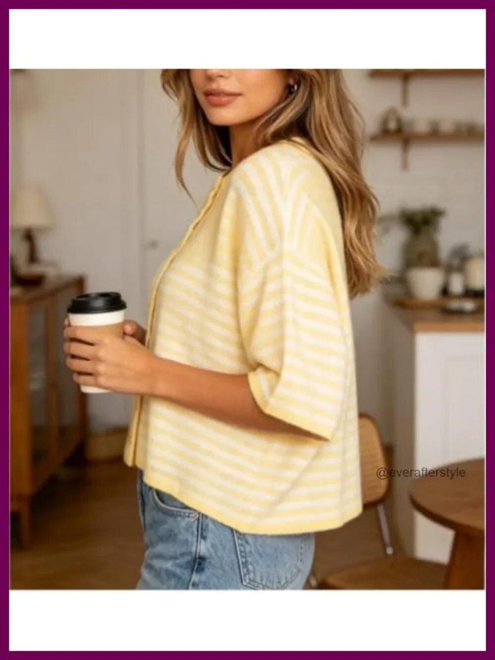 Women's Short Sleeve Stripe Knit Cardigan Preppy Button Front Crew Neck